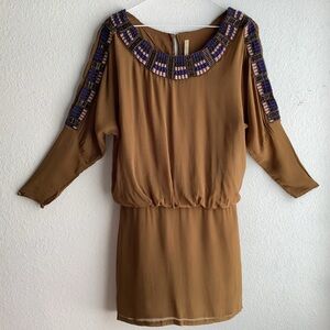 Y2K Free People Blouson Mini Dress Sz 6 Color Green Beaded Embroidered NWOT Rare